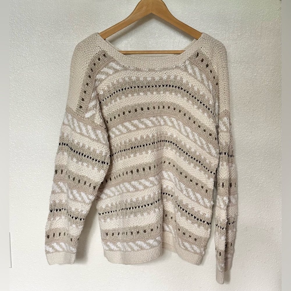 Vintage Hand Knit Sweater Women’s Medium Cream Cotton Linen Cottagecore Boho Y2K